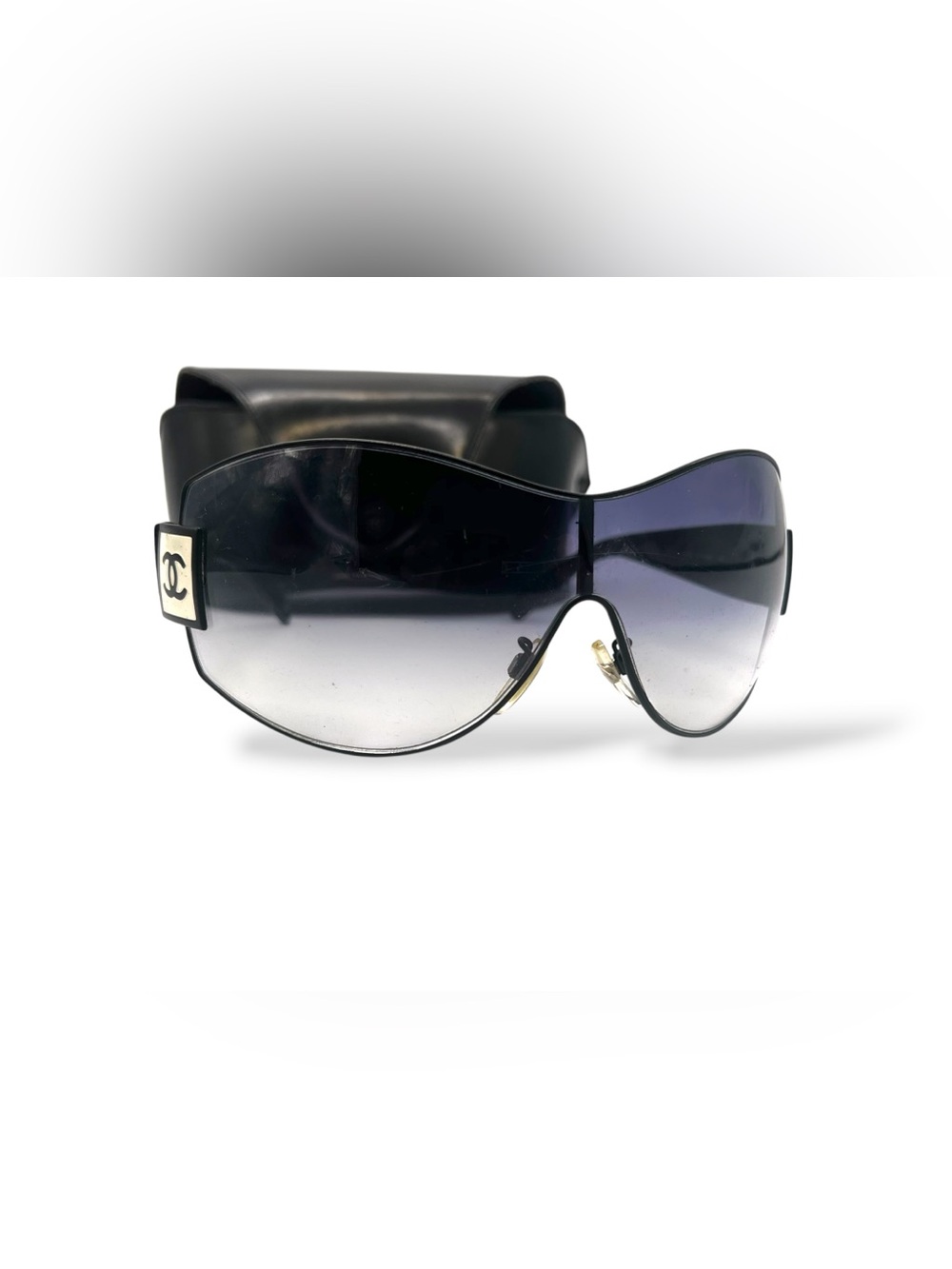 Auth RARE CHANEL Black Shield Sunglasses Gradient Purple Blue Vintage oversized - Picture 5 of 6